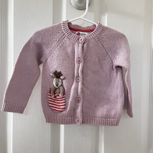 Baby Boden Pink Deer Pocket Cardigan Sweater Wool Blend Girls Size 12-18 Months